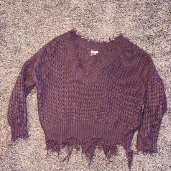 Purple Frayed Hem Women's Sweater - Picture 1 of 3